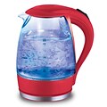 Elite Cordless Drip free Glass Electric Kettle with Automatic Pop-Up Lid 1.7-L; Red (KM300R)