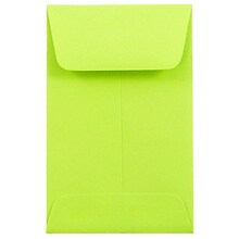 JAM Paper® #1 Coin Business Colored Envelopes, 2.25 x 3.5, Ultra Lime Green, Bulk 500/Box (352827826