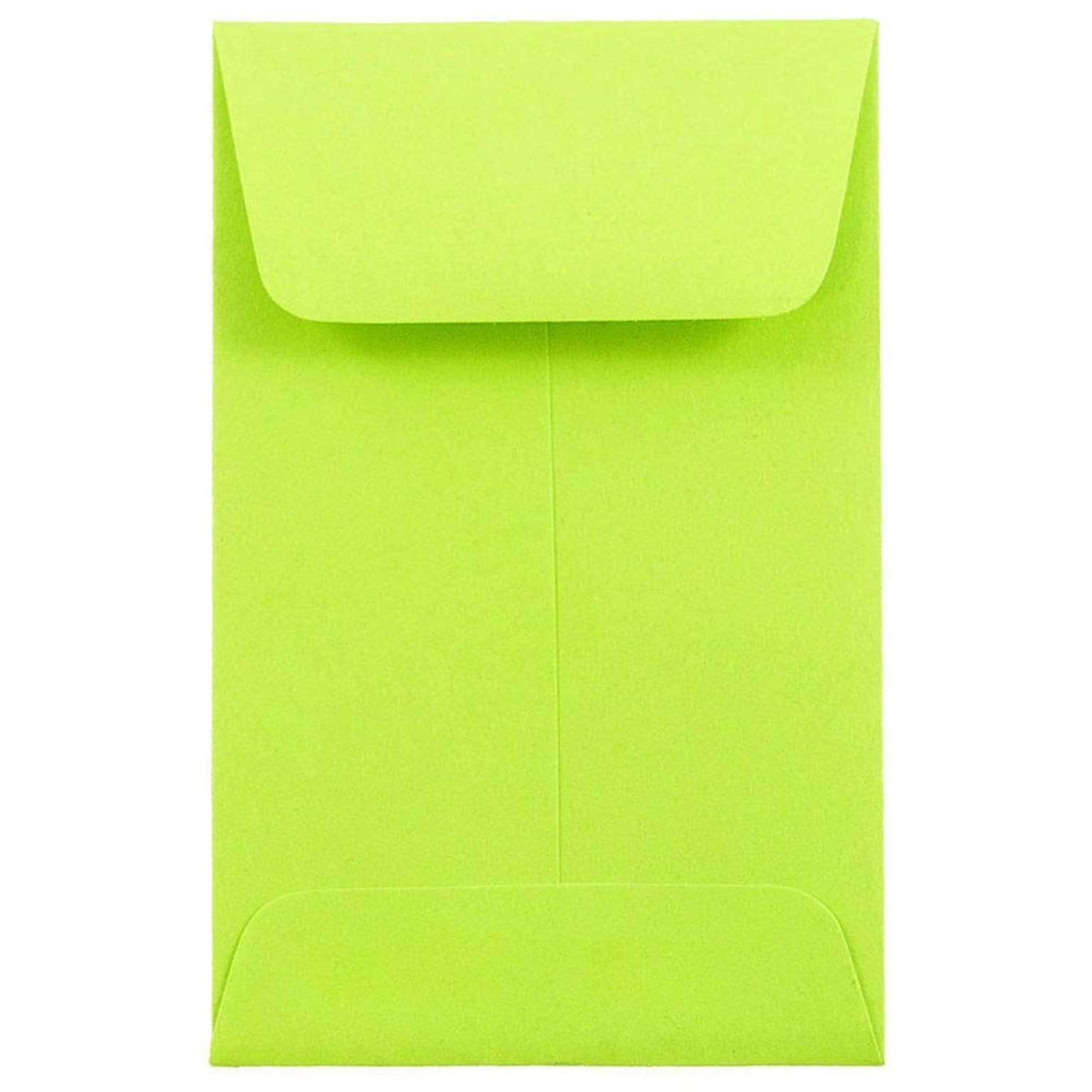 JAM Paper® #1 Coin Business Colored Envelopes, 2.25 x 3.5, Ultra Lime Green, Bulk 500/Box (352827826H)