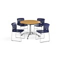 OFM 42 Round Laminate Multi-Purpose Table with 4 Chairs, Oak Table/Navy Chair (PKG-BRK-106-0016)