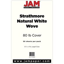 JAM Paper® Strathmore Legal Cardstock, 8.5 x 14, 80lb Natural White Wove, 50/pack (17428899)