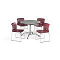 OFM 42 Round Laminate Multi-Purpose Table & 4 Chairs, Gray Table/Burgundy Chair (PKG-BRK-106-0007)