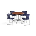 OFM 42 Round Laminate Multi-Purpose Table with 4 Chairs, Cherry Table/Navy Chair (PKG-BRK-106-0004)