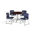 OFM 42 Round Laminate Multi-Purpose Table w/4 Chairs, Mahogany Table/Navy Chair (PKG-BRK-105-0013)