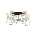 OFM 36 Square Laminate MultiPurpose Table w/4 Chairs, Mahogany Table/Ivory Chair (PKG-BRK-099-0015)