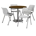 KFI 36 Round Walnut HPL Table with 4 Light Grey KOOL Chairs  (36R192SWL230P13)