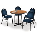 KFI 36 Round Medium Oak HPL Table with 4 Navy Vinyl Stack Chairs (36R025MOIM520NV)