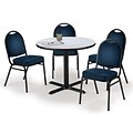 KFI 42 Round Grey Nebula HPL Table with 4 Navy Vinyl Stack Chairs (42R025GNIM52NYV)