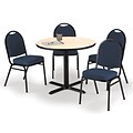 KFI 42 Round Natural HPL Table with 4 Navy Blue Fabric Stack Chairs (42R025NAIM52BLF)