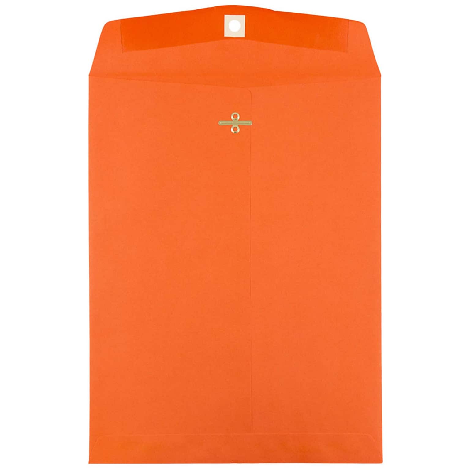 JAM Paper 9 x 12 Open End Catalog Colored Envelopes with Clasp Closure, Orange Recycled, 10/Pack (92938B)