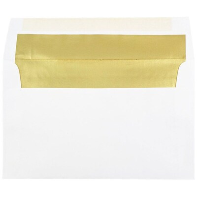 JAM Paper A10 Foil Lined Invitation Envelopes, 6 x 9.5, White with Gold Foil, 50/Pack (900905660I)