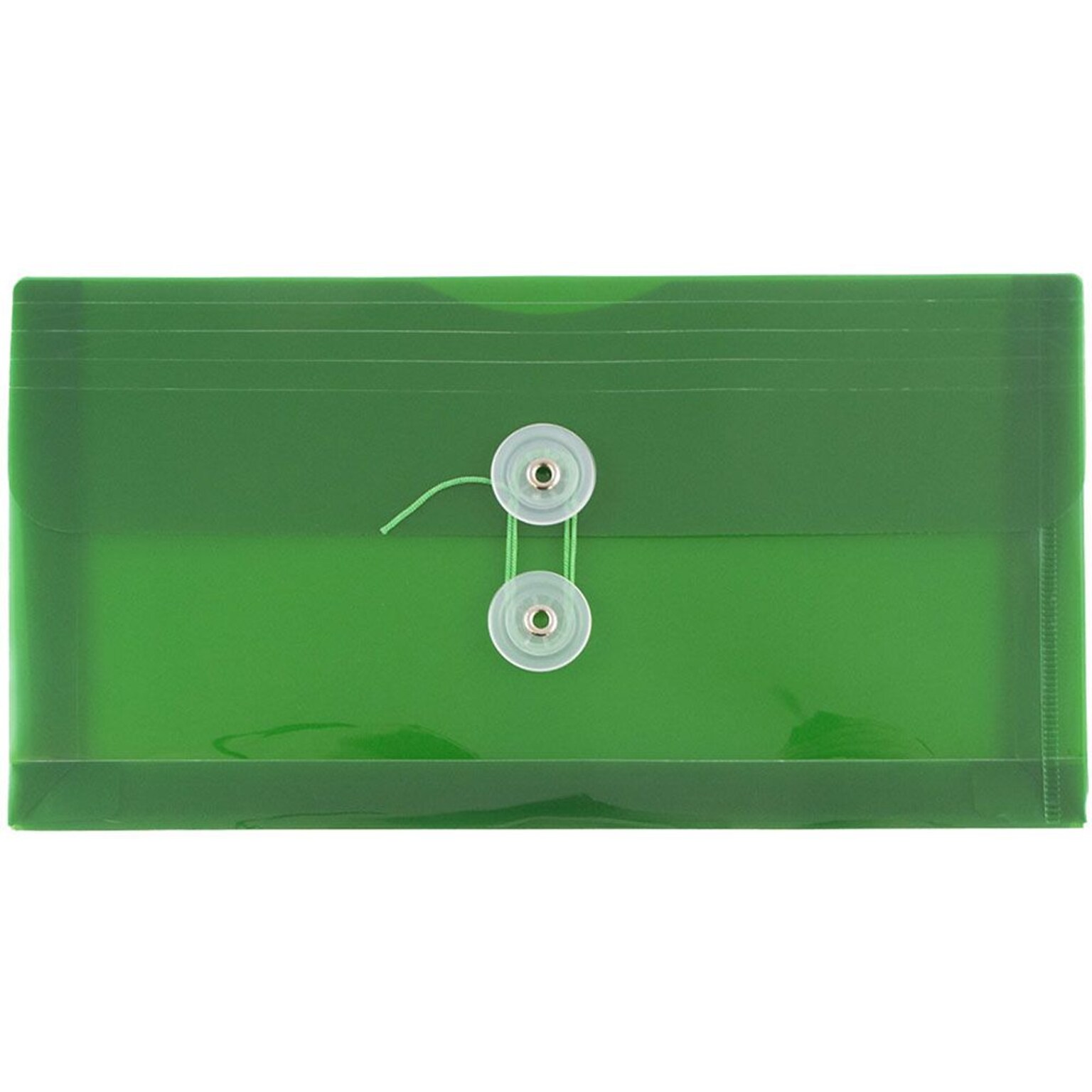 JAM Paper® Plastic Envelopes with Button and String Tie Closure, #10 Business Booklet, 5.25 x 10, Green, 12/Pack (921B1GR)