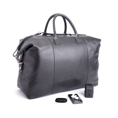 Royce Leather Leather Luxury Travel Set: Duffel Bag with Bluetooth Tracking, Portable Power Bank, &