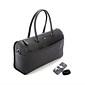 Royce Leather RFID Blocking Saffiano Barrel Bag with Bluetooth Tracking and Portable Power Bank (TRPB-236-BLACK)