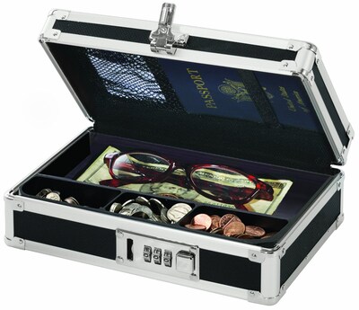 Vaultz® Locking Mini Cash Box with Tray, 2.75" x 8.5" x 5.5", Black (VZ00304)