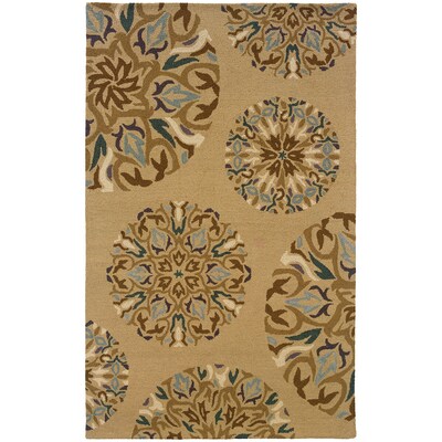 StyleHaven Transitional Floral Wool 5X 8 Tan/Blue Area Rug (WEDN871025X8L)