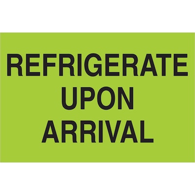 Tape Logic Climate Labels,  Refrigerate Upon Arrival, 2 x 3, Fluorescent Green, 500/Roll (DL132