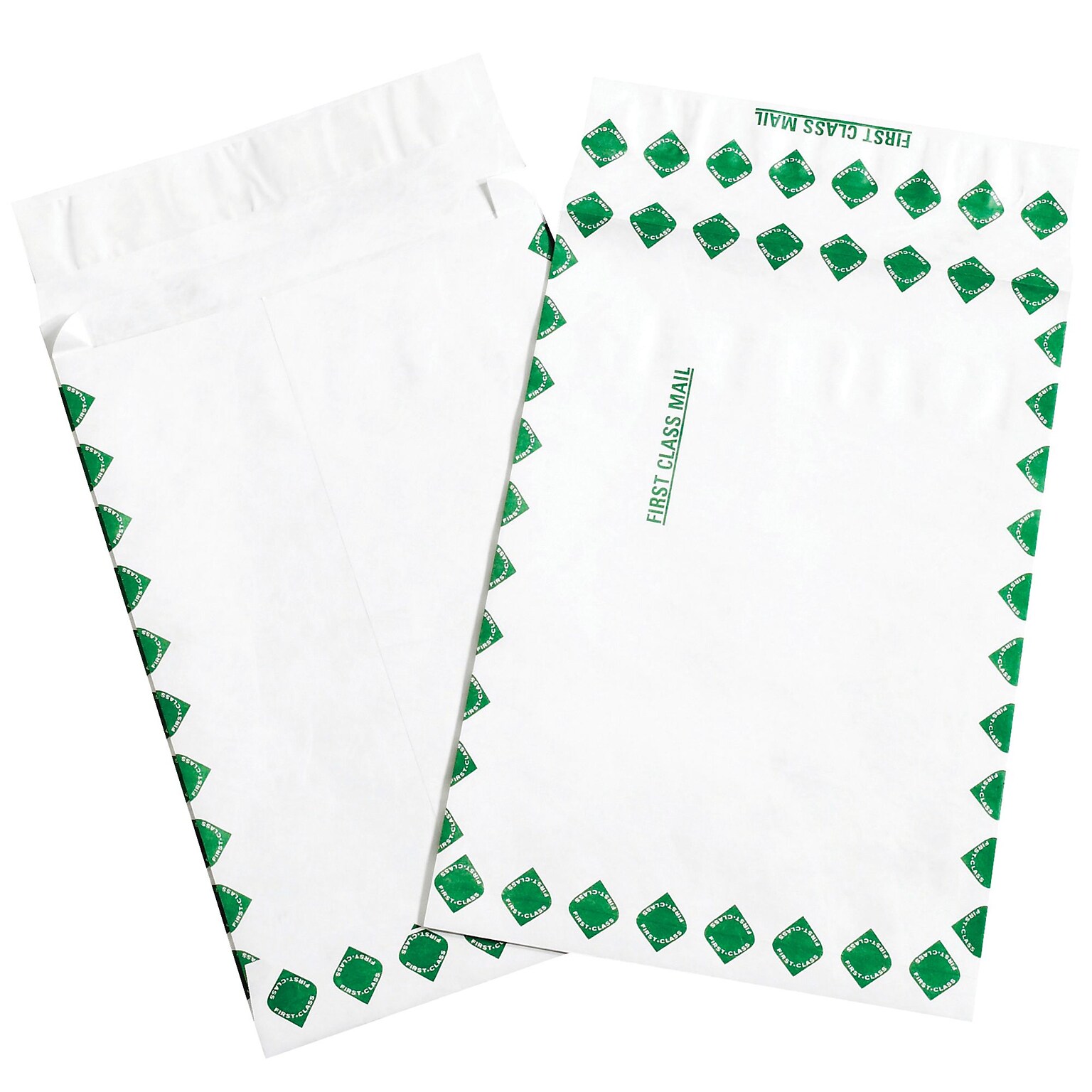 Partners Brand Tyvek Expandable Envelopes, 12 x 16 x 2, First Class, White/Green, 100/Case (TYE12162FC)