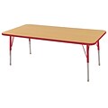 ECR4Kids 24 x 60  Rectangle Table Maple/Red -Standard Swivel Glide  (ELR-14108-MRD-SS)