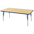 30”x60” Rectangular T-Mold Activity Table, Maple/Blue/Toddler Swivel