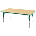 30”x60” Rectangular T-Mold Activity Table, Maple/Green/Standard Swivel