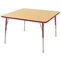 48” Square T-Mold Activity Table, Maple/Red/Standard Swivel