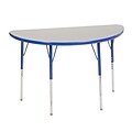 24”x48” Half Round T-Mold Activity Table, Grey/Blue/Standard Swivel