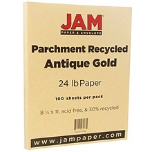 JAM Paper Parchment Colored Paper, 24 lbs., 8.5 x 11, Antique Gold Recycled, 100 Sheets/Pack (2716