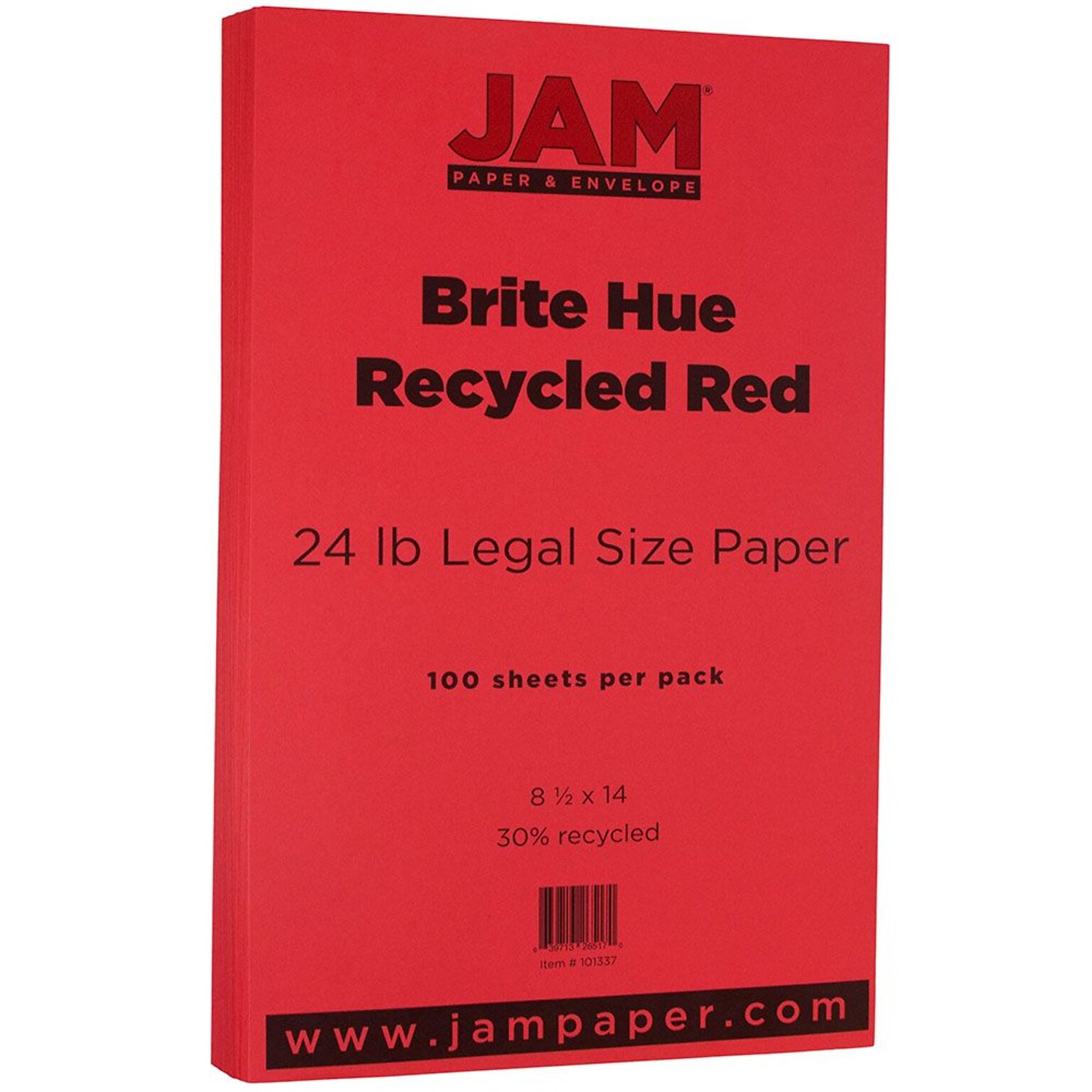 JAM Paper 8.5 x 14 Smooth Colored Paper, 24 lbs., Red, 100 Sheets/Pack (101337)