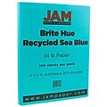 JAM Paper 8.5 x 11 Coor Copy Paper, 24 lbs., Sea Blue Recycled, 100 Sheets/Pack (102657)