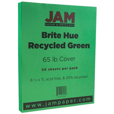 JAM Paper® Bright Color Cardstock, 8.5 x 11, 65lb Green Recycled, 50/pack (104190)