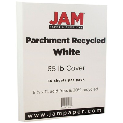 JAM Paper® Parchment Cardstock, 8.5 x 11, 65lb White Recycled, 50/pack (171114)