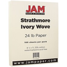 JAM Paper® Strathmore Paper - 8.5 x 11 - 24lb Ivory Wove - 100/pack