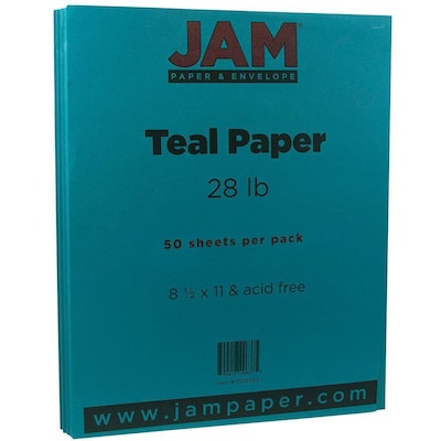 JAM Paper Matte Colored 8.5 x 11 Copy Paper, 28 lbs., Teal, 50 Sheets/Pack (1524383)