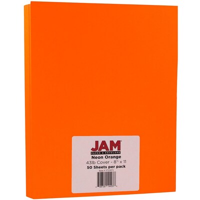 JAM Paper® Neon 43lb Cardstock, 8.5 x 11 Coverstock, Orange Neon Fluorescent, 50 Sheets/Pack (5733973)
