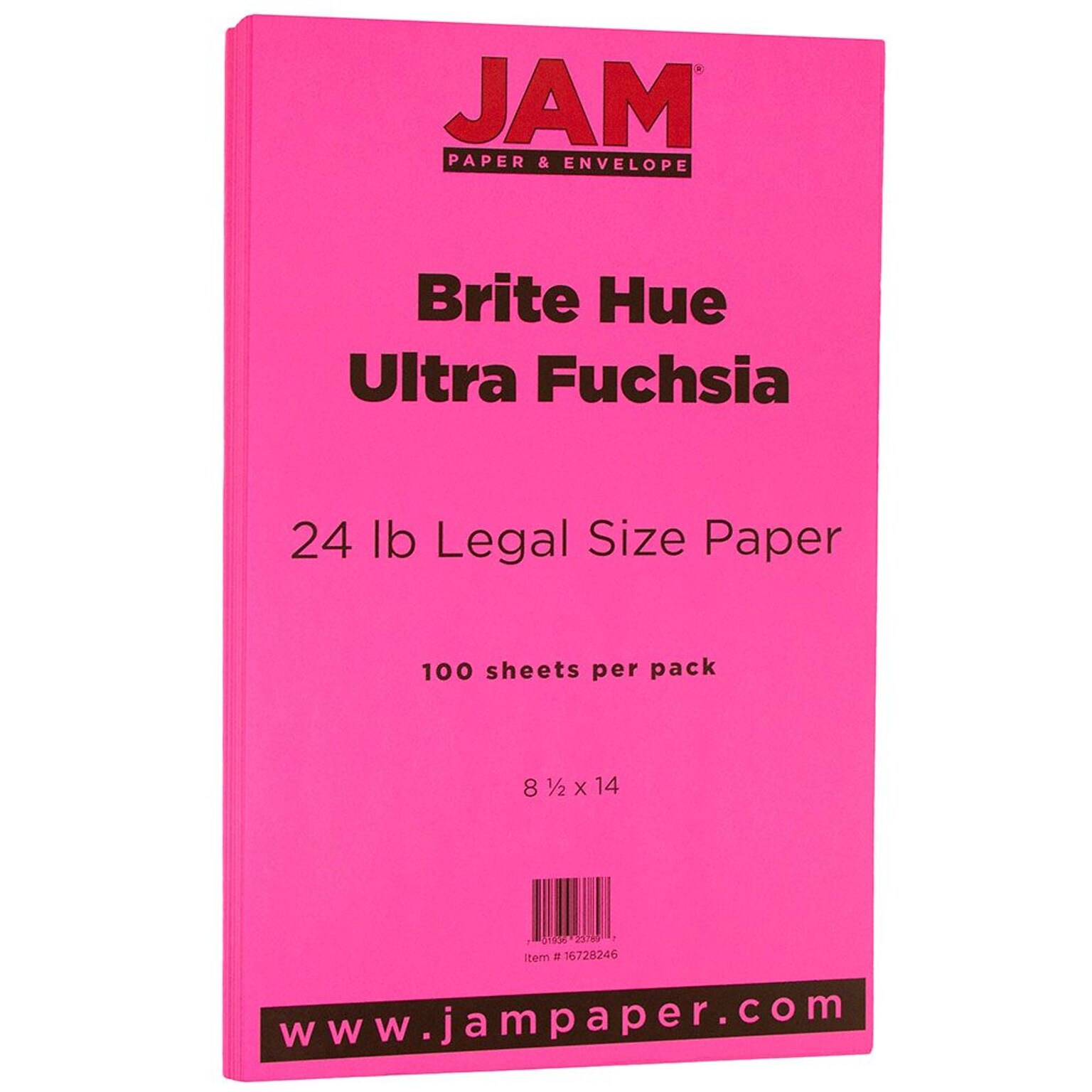 JAM Paper 8.5 x 14 Color Copy Paper, 24 lbs., 8.5 x 14, Ultra Fuchsia Pink, 100 Sheets/Pack (16728246)