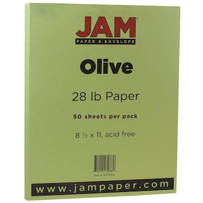 JAM Paper Matte Colored 8.5 x 11 Copy Paper, 28 lbs., Olive Green, 50 Sheets/Pack (16729244)