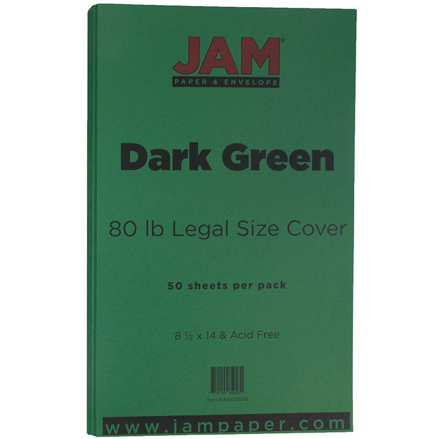 JAM Paper® Matte Legal Cardstock, 8.5 x 14, 80lb Dark Green, 50/pack (64429556)