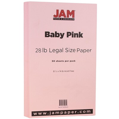 JAM Paper Matte Colored 8.5 x 14 Paper, 28 lbs., Baby Pink, 50 Sheets/Pack (76329455)