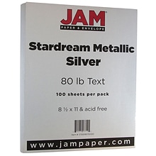 JAM Paper Metallic Colored Paper, 32 lbs., 8.5 x 11, Silver Stardream, 100 Sheets/Pack (173SD8511S