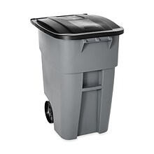 Rubbermaid Brute Plastic Outdoor Trash Can, 50 Gallon, Gray (FG9W2700GRAY)