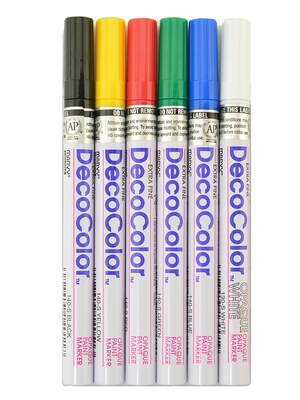 Marvy Uchida DecoColor Paint Markers, Extra Fine Tip, Assorted, 6/Pack (72112)