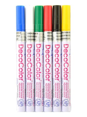 Marvy Uchida DecoColor Paint Markers, Fine Tip, Assorted, 6/Pack (72113)