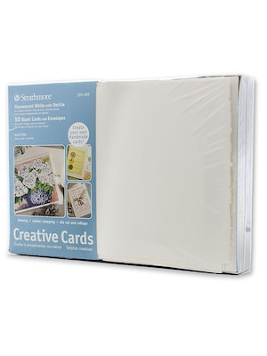 Strathmore Blank Greeting Cards With Envelopes, Flourescent White, 50/Pack (14592)