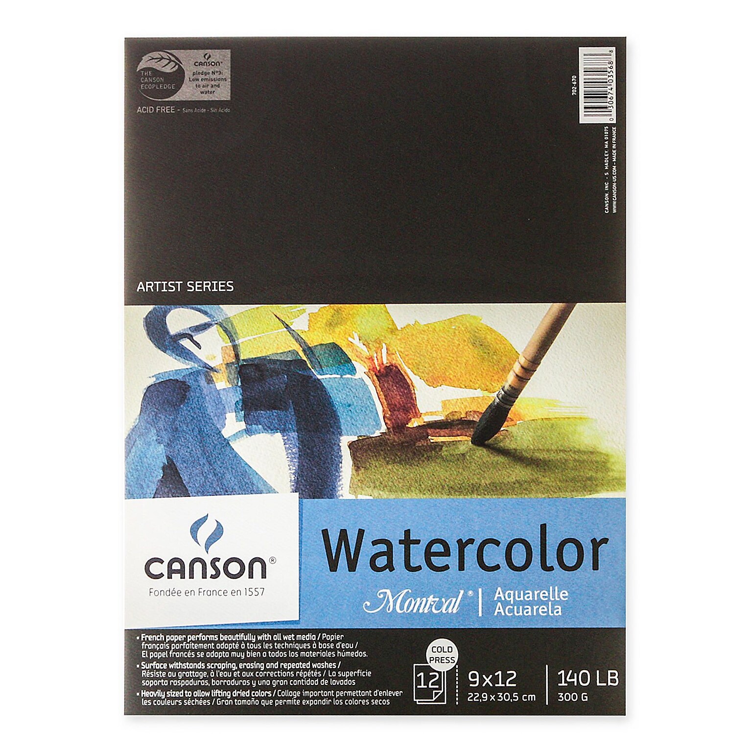 Canson Montval Watercolor Paper, 9 In. x 12 In., Pad Of 12, 140 Lb. Cold Press, Pack Of 3 (3PK-100511051)