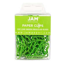 JAM Paper Small  Paper Clips, Lime Green, 3 Packs of 100 (21830624B)