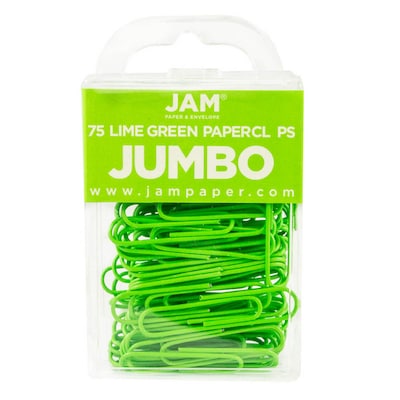 JAM Paper Jumbo Paper Clips, Lime Green, 75/Pack (21830627)