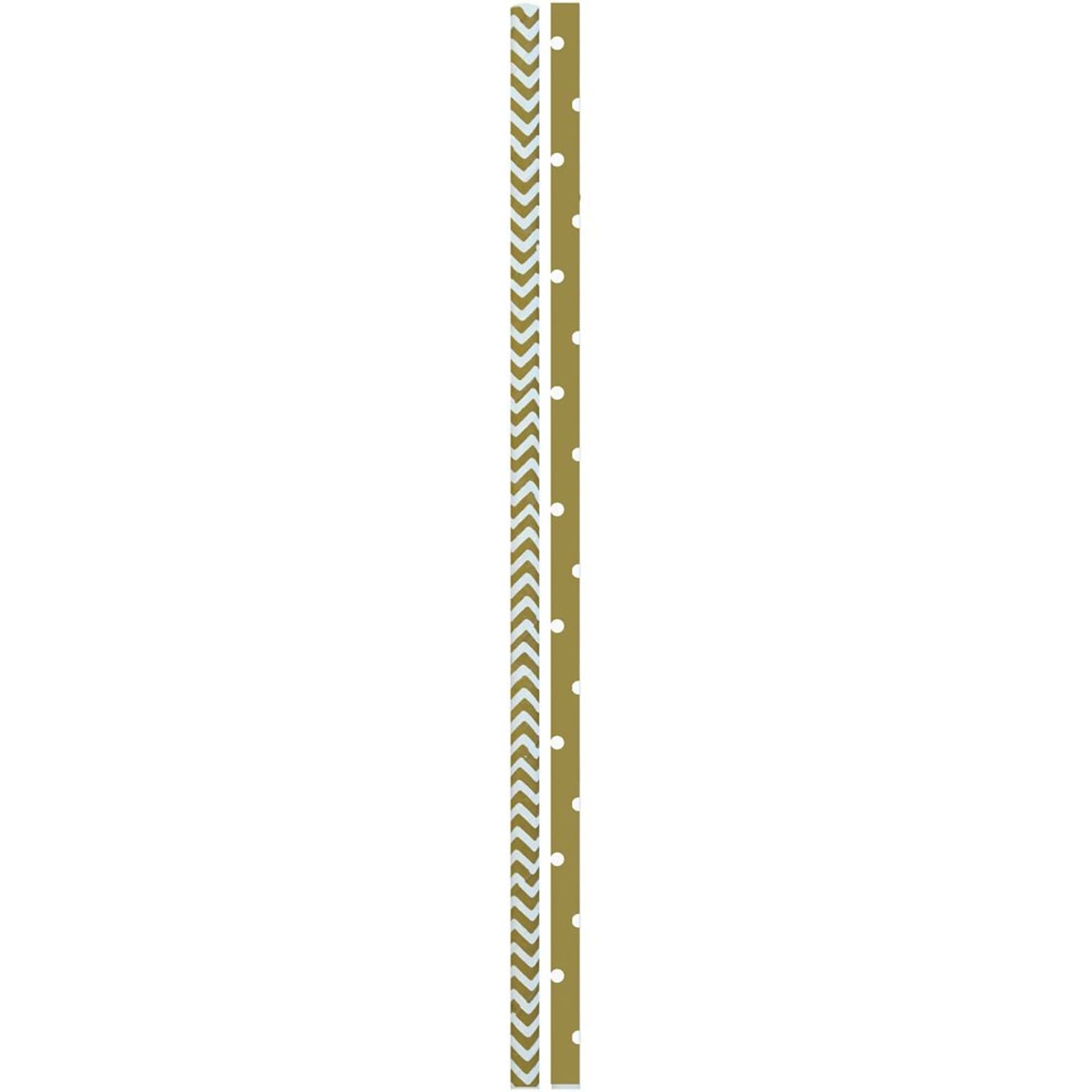 JAM Paper® Color Paper Straws, 7 3/4 x 1/4, Gold Stripes and Dots, 24/Pack (52662006968)