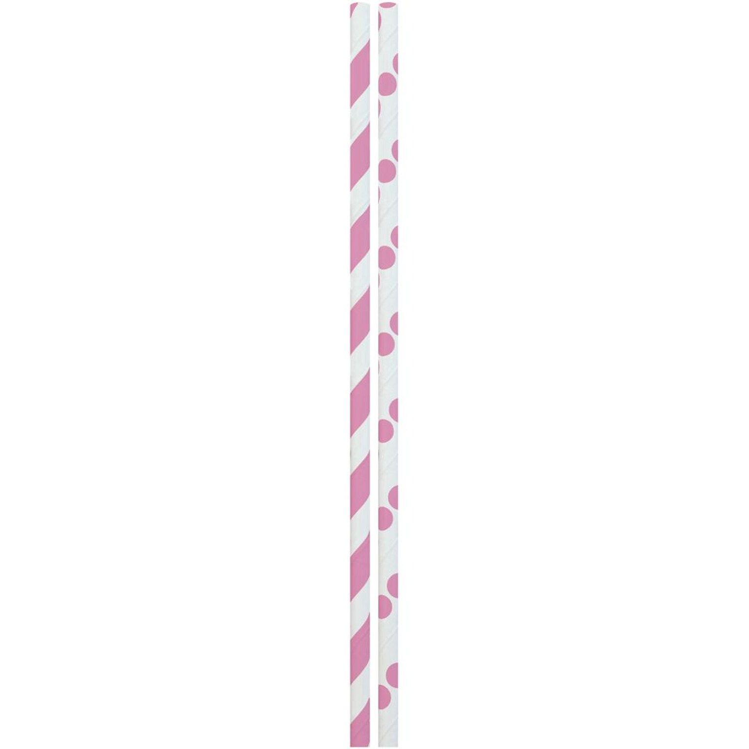 JAM Paper® Color Paper Straws, 7 3/4 x 1/4, Pink Stripes and Dots, 24/Pack (52662006970)
