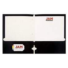 JAM Paper Laminated Glossy 3 Hole Punch Two-Pocket Folders, Black, 6/Pack (385GHPBLA)